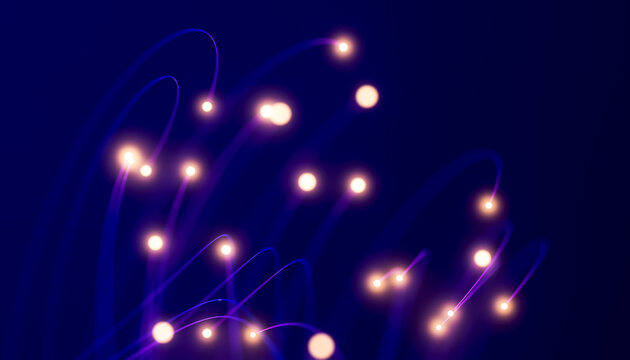 Dynamic 3D light arcs and luminous particles creating a futuristic digital connectivity background
