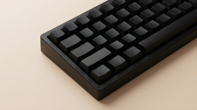 Mechanical keyboard with black keycaps on a clean neutral background computer accessory gaming keyboard computer peripheral keyboard keys modern keyboard tech accessory input device dark theme