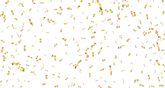 Gold Confetti. Foil curls on transparent background for holiday decor.