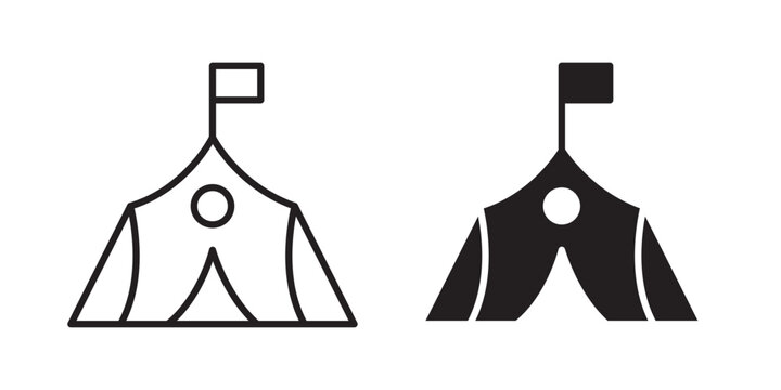 Military tent icon flat outline in black