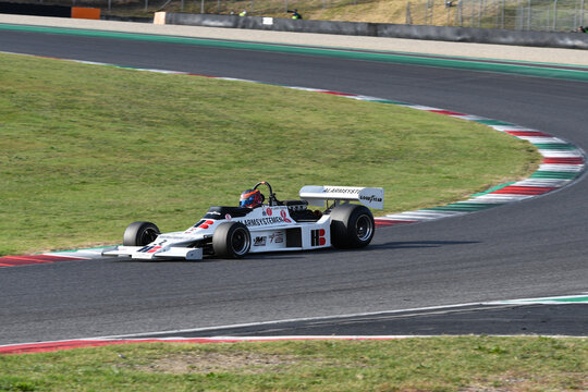 Scarperia, Italy - October 2th 2026: Boro 001 of year 1976 ex Larry Perkins drive by unknown in action during practice session at Mugello Circuit.