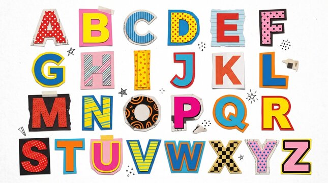 Colorful paper cutout alphabet letters A to Z ransom note collage
