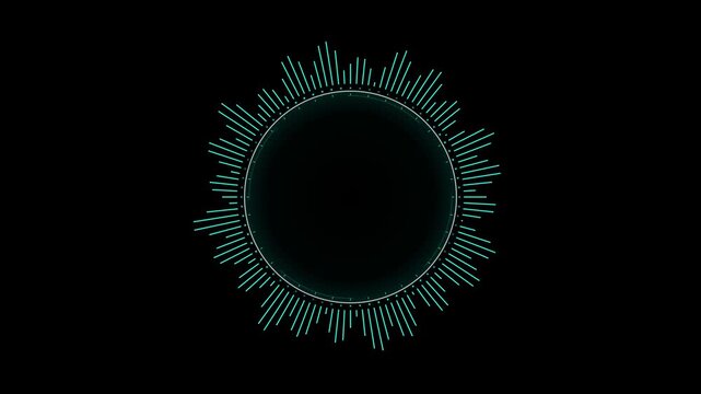 Digital Audio Equalizer Equalizer Circle on Black Background, Circular Waveform Spectrum Analyzer, Futuristic Sound Visualizer Loop