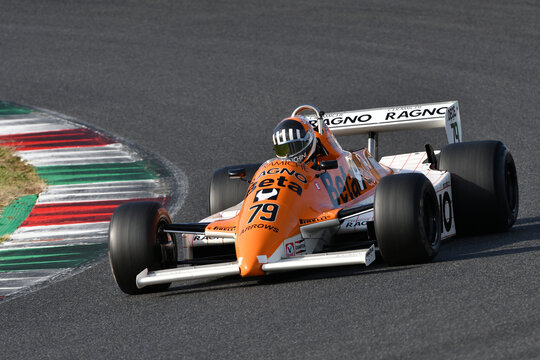 Scarperia, Italy - October 2th 2026: Arrows A3 of year 1980 ex Riccardo Patrese and Jochen Mass drive by unknown in action during practice session at Mugello Circuit.