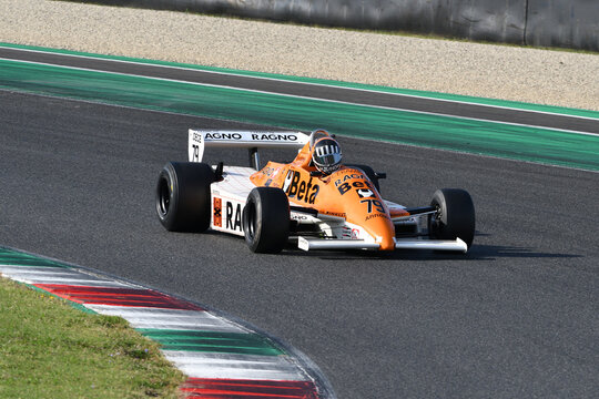 Scarperia, Italy - October 2th 2026: Arrows A3 of year 1980 ex Riccardo Patrese and Jochen Mass drive by unknown in action during practice session at Mugello Circuit.