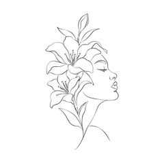 Obraz na płótnie Canvas Beautiful woman line art and minimal design flowers
