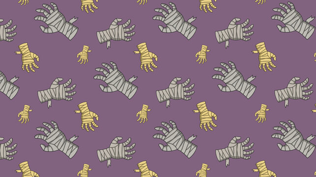 Mummy hands seamless pattern for Halloween wrapping paper or background