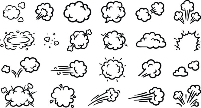 Comic book smoke and cloud effect graphic set.
