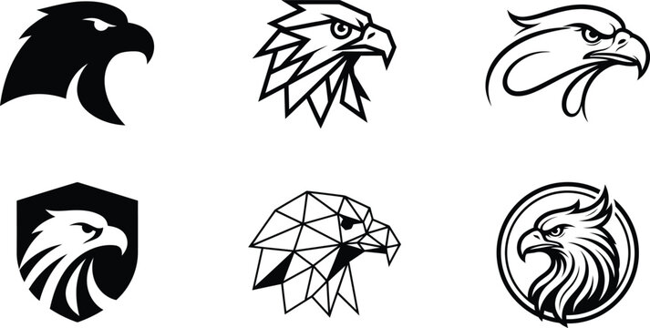 Eagle Head Black Silhouette and Geometric Logo Collection