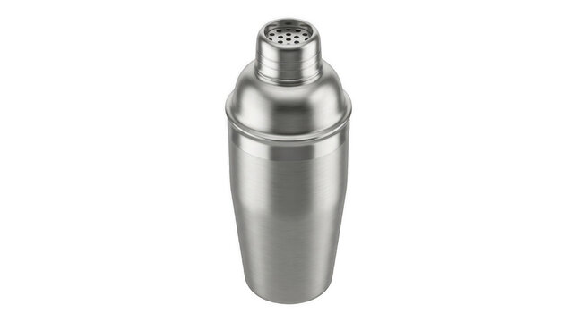 A stainless steel cocktail shaker on transparent background