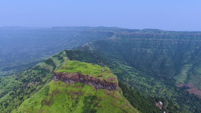 Arial View of   Kenjalgad Fort in Monsoon near Wai , Satara, Maharashtra, India 