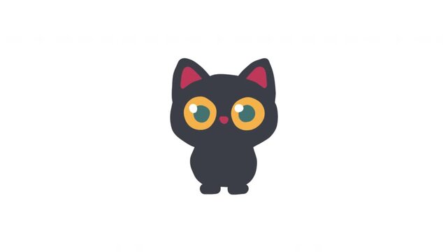 Black Cat For Pet Care And Animal Communication Wiggle Doodle Animation With Alpha Channel. Kitten Mascot And Veterinary Service Symbol, Transparent Background. 4K Loop Hand Drawn Icon.