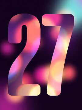 Condensed New Year number 27 filled with pink coral and violet light blooms on deep plum background