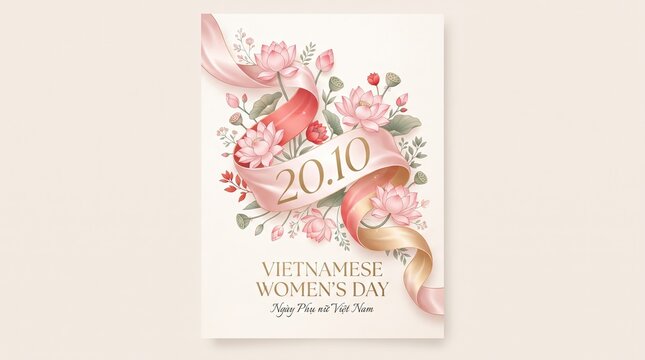 Prompt give me unicuq vietnamese womens day greeting card with lotus flowers