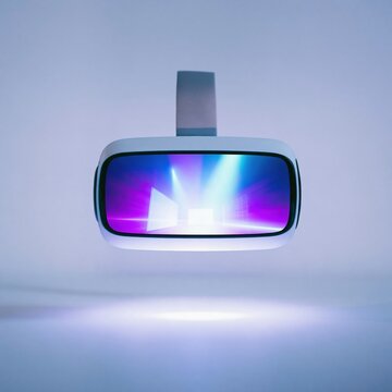 White vr headset with a glowing blue visor and smooth shell, isolated on a clean background for tech mockups and product design