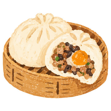 Hand Draw Style Vietnamese Banh Bao Steamed Pork Bun Illustration