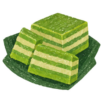 Hand Draw Style Vietnamese Pandan Layer Cake Dessert Illustration
