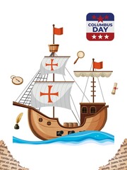 Galleon Tall Ship at Sunset Historical Columbus Day Poster © MdJubel