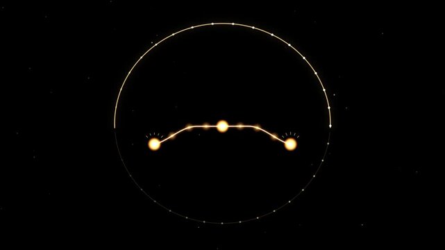Abstract zodiac sign Libra constellation in circular frame rotates in dark night sky full of stars cinematic fantasy motion graphic loop.