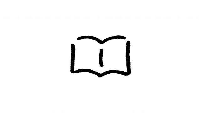 Open Book For Reading And Education Hand Drawn Doodle Animation. Book Symbol And Learning Resource. Study Material For Online Courses. 4K Loop With Alpha Channel.