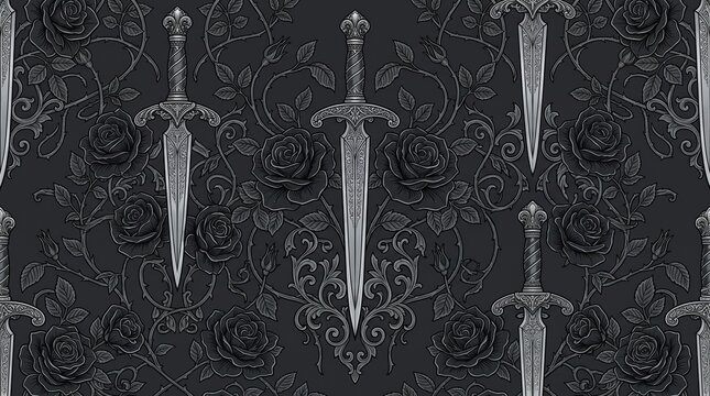 Gothic Dagger and Rose Pattern
