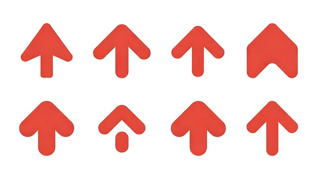 arrows red straight forwards icon set isolated on white background. set of arrow up sign. forward direction
