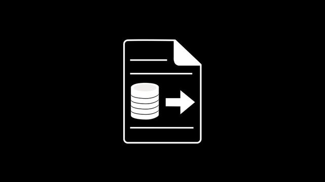 Concept of database export, document and data transfer; server backup, SQL file export, and system data migration. 2D animation with 4K resolution and alpha channel.
