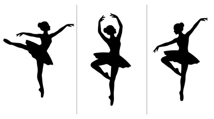 Ballerina silhouettes set with dancers in graceful poses, ballet and performance art © Halena