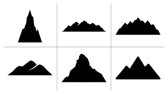 Mountain silhouettes set with peaks and ranges for nature design, adventure and travel