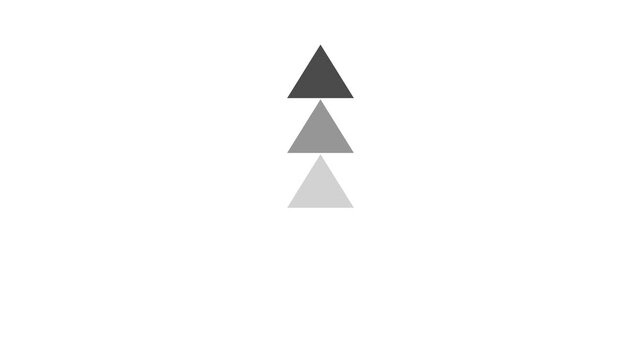 Four right-facing triangles shift from pale gray to charcoal on white, forming a minimalist forward-motion symbol for navigation, speed, and.