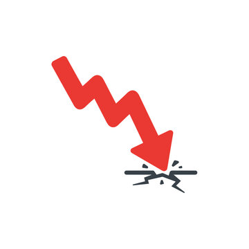 Downward red arrow crashing through a surface to depict market decline and crisis.