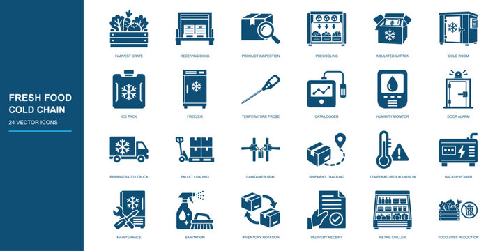 Fresh Food Cold Chain Logistics Icon Set