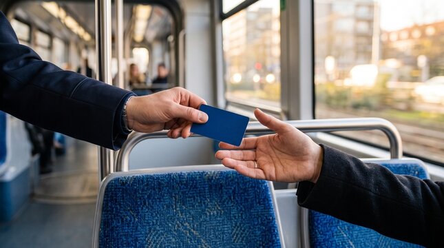 Blank transit pass held during a calm fare check