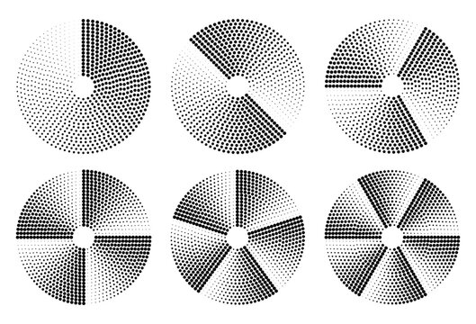 Halftone pie chart infographic elements data radial dotted circle diagram abstract geometric graph segmented statistical wheel loading spinner pattern design