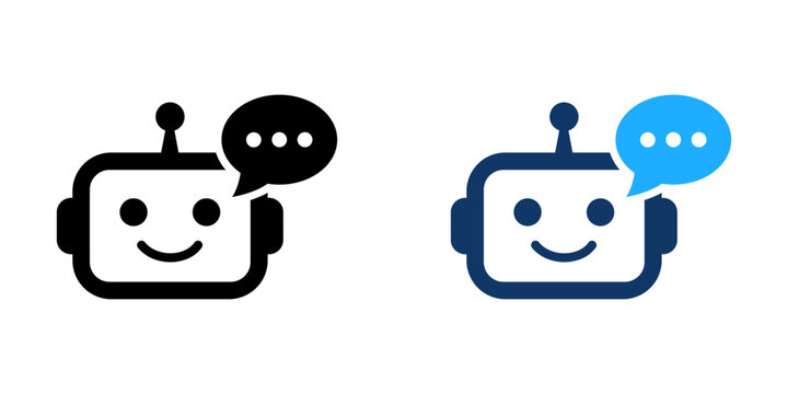Cute robot chatbot icon with speech bubble vector set