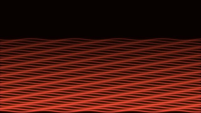 Glowing Red-Orange Wavy Lines on Black Background - Abstract Grid