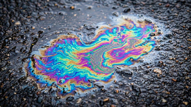 Colorful Oil Slick on Asphalt Puddle - Abstract Iridescent Pattern