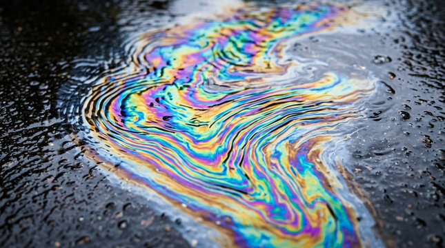 Colorful Oil Slick on Wet Asphalt