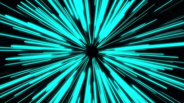 Neon cyan light speed warp tunnel effect, abstract sci-fi hyperspace travel background, futuristic motion loop