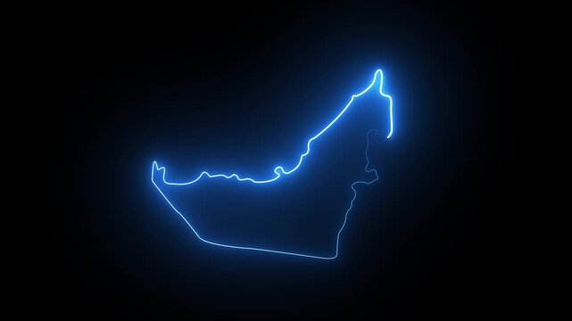 Glowing outline map of united arab emirates on dark background