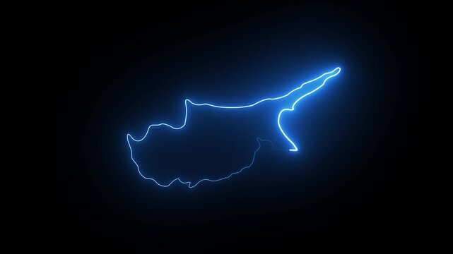 Cyprus island outline glowing with blue electric light