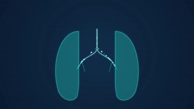 Abstract animation of human lungs and trachea on a dark blue background Medical and science concept