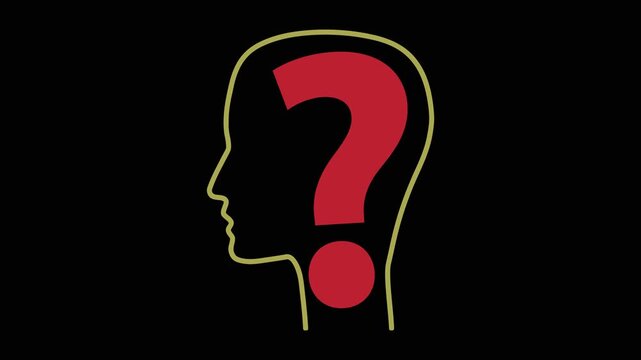 Human head profile with question mark animation
