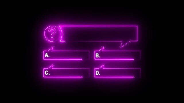 Quiz Neon Line Animation with option selection on black background ,Quiz template challenge with option selection, quiz game animation, Motion graphics of question bank concept.