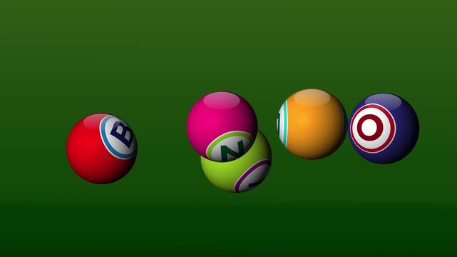 Colorful bingo balls falling and forming a word