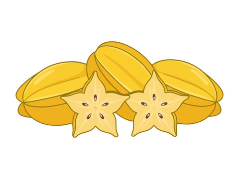 Fresh Starfruit Tropical Asian Fruit Flat Vector