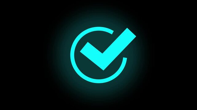 Glowing check mark icon.4k motion graphics video animation