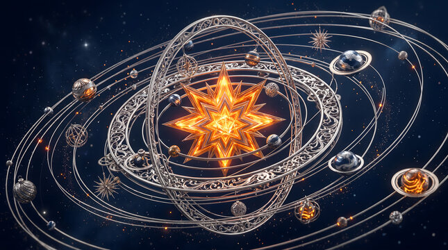 Glowing solar system model in deep space
