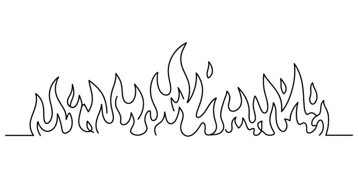 Continuous single line drawing of fire flames border for decorative design element isolated on transparent background