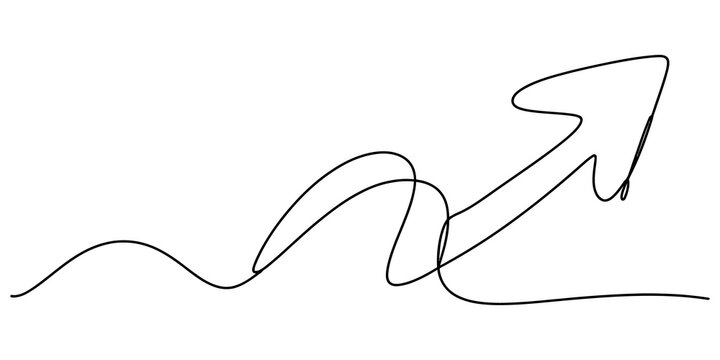 Continuous single line drawing of an upward pointing arrow representing business success and financial growth in a simple minimal artistic style isolated on transparent background